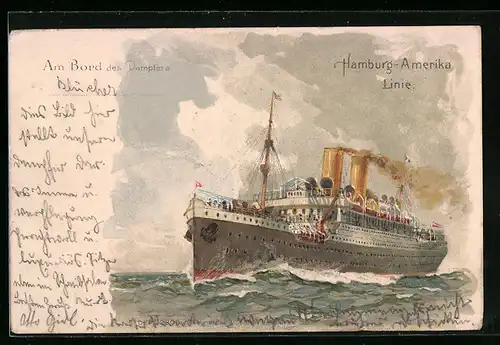 Künstler-AK Doppelschrauben-Postdampfer Blücher, Hamburg-America Linie