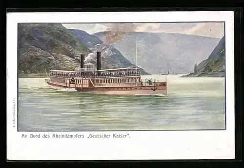 Künstler-AK Rhein, an Bord des Dampfers Deutscher Kaiser