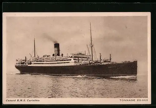 AK Passagierschiff R.M.S. Carinthia auf hoher See