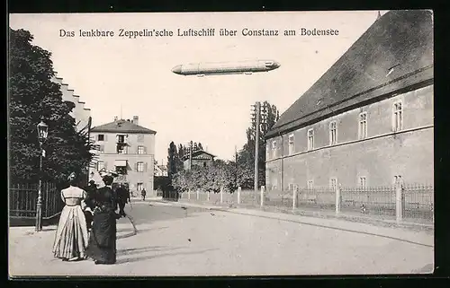 AK Das lenkbare Zeppelin`sche Luftschiff über Constanz am Bodensee