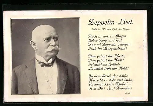 AK Portrait von Graf Zeppelin mit Liedtext