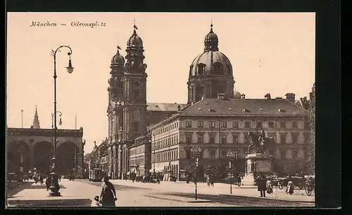 AK München, Odeonsplatz mit Strassenbahn