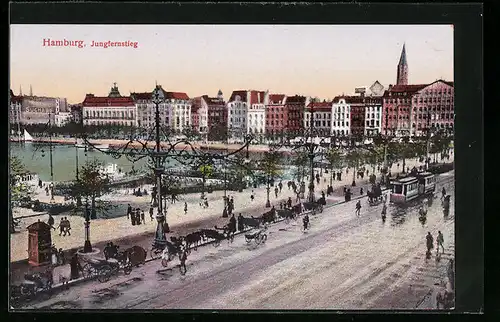 AK Hamburg, Jungfernstieg mit Strassenbahn