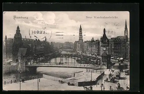 AK Hamburg, Neue Wandrahmsbrücke mit Strasse und Strassenbahn