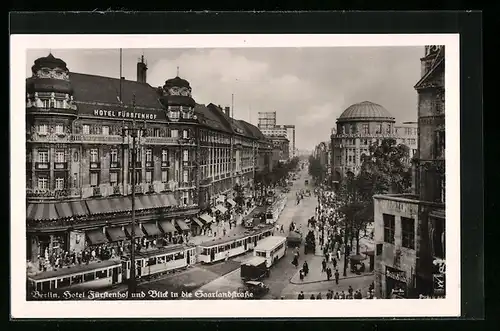 AK Berlin, Saarlandstrasse mit Strassenbahnen und Hotel Fürstenhof