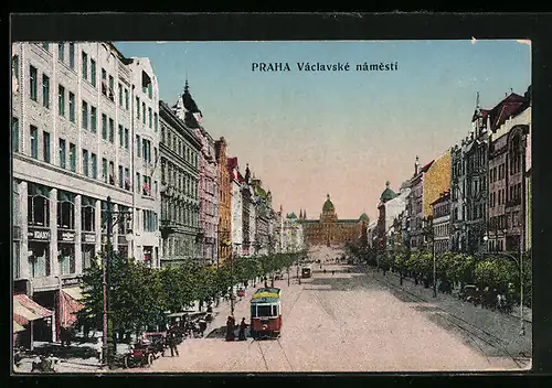 AK Praha, Václavské námesti, Strassenbahn