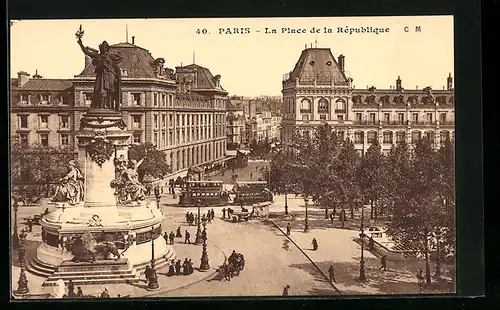 AK Paris, La Place de la République, Strassenbahn