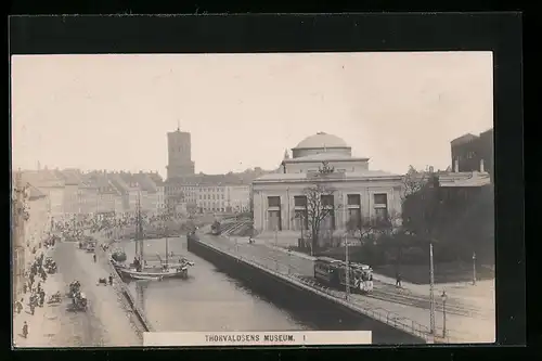 AK Kopenhagen, Thorvaldsens Museum, Strassenbahn