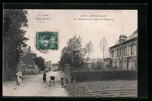 AK Epreville, La Mairie et la route de Gerville