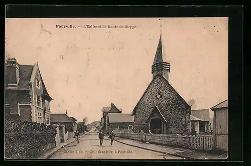 AK Pourville, L`Eglise et la Route de Dieppe