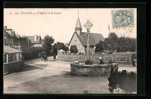 AK Pourville, l'église et la croix