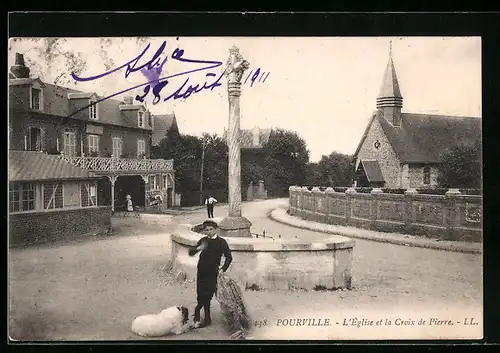 AK Pourville, L`Église et la Croix de Pierre