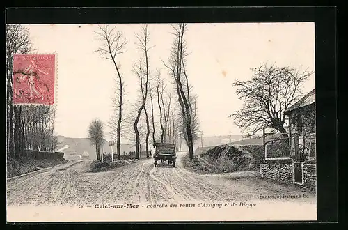 AK Criel-sur-Mer, Fourche des routes d`Assigny et de Dieppe