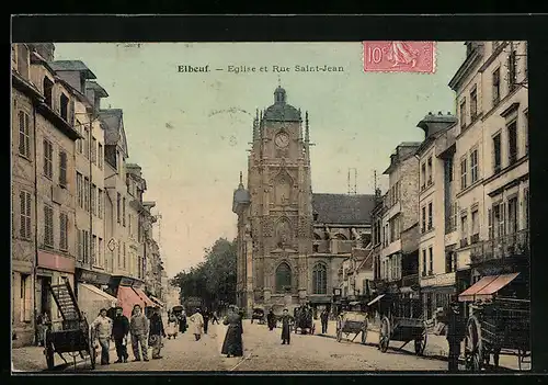 AK Elbeuf, Eglise et Rue Saint-Jean