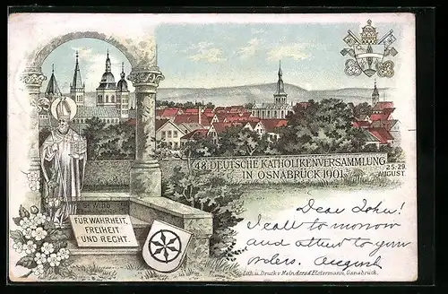 Lithographie Osnabrück, 49. Deutsche Katholikenversammlung 1901, Bischof St. Wiho