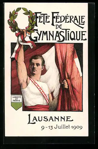 Künstler-AK Lausanne, Fete Federale de Gymnastique 9-13 Juillet 1909
