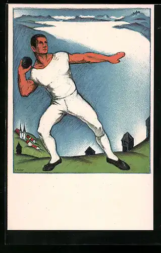 Künstler-AK Luzern, 59. Eidg. Turnfest 1928, Kugelstosser