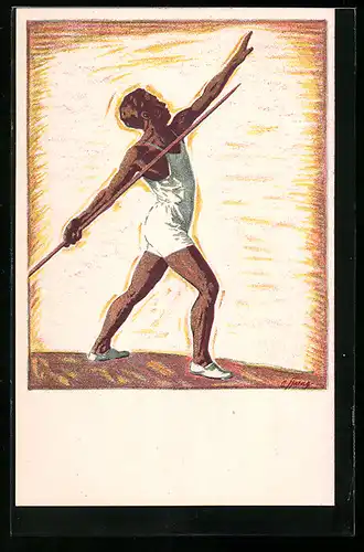 Künstler-AK Luzern, 59. Eidg. Turnfest 1928, Speerwerfer