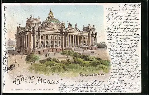 Relief-AK Berlin-Tiergarten, Reichstags-Gebäude, Totalansicht