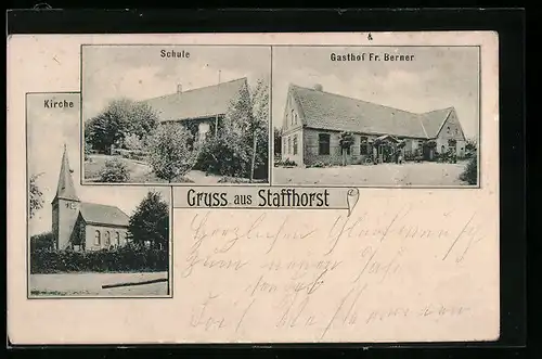 AK Staffhorst, Gasthof Fr. Berner, Schule, Kirche