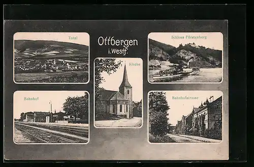 AK Ottbergen i. W., Bahnhof, Bahnhofstrasse, Totalansicht