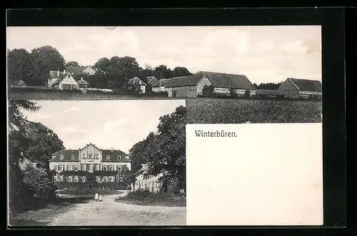 AK Winterbüren, Gutshaus mit Nebengebäude, Ortspanorama