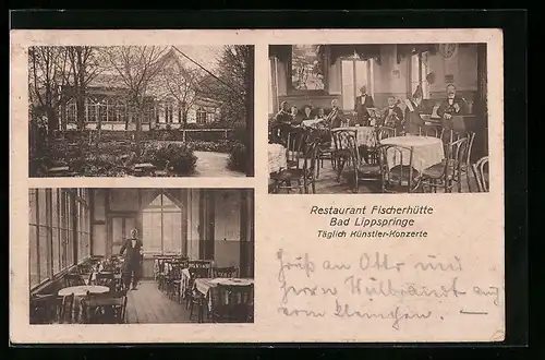 AK Bad Lippspringe, Restaurant Fischerhütte mit Innenansichten