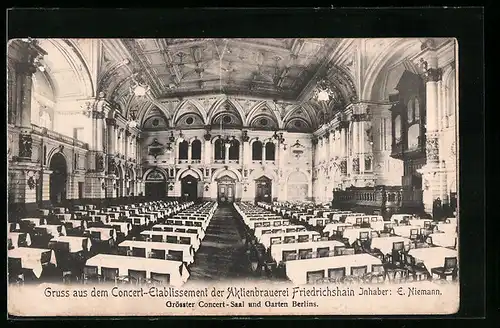 AK Berlin-Friedrichshain, Gaststätte Concert-Etablissement der Actienbrauerei Friedrichshain, Innenansicht