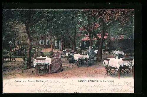 AK Leuchtenburg bei St. Magnus, Gaststätte Bruns Garten mit Gästen