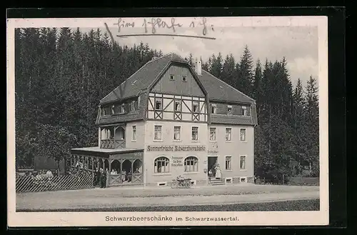 AK Zöblitz /Erzgeb., Gasthaus Schwarzbeerschänke mit Garten