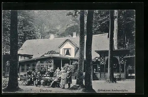 AK Itzehoe, Gaststätte Amönenhöhe mit Gruppe im Garten