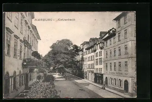 AK Marburg /Lahn, Ketzerbach, Strassenpartie mit Gasthaus Karl Köster