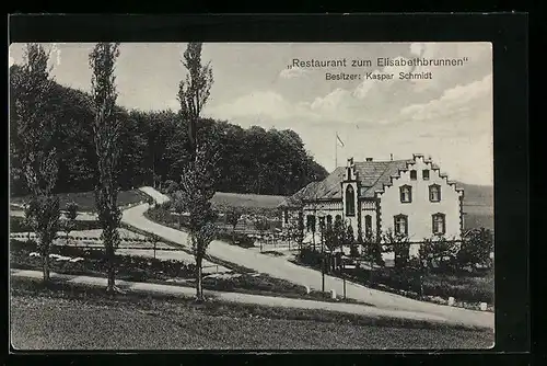 AK Marburg /Lahn, Gasthaus Restaurant zum Elisabethbrunnen Kaspar Schmidt mit Strasse