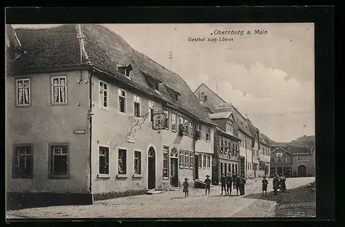 AK Obernburg /Main, Gasthof zum Löwen mit Strasse, Kindergruppe