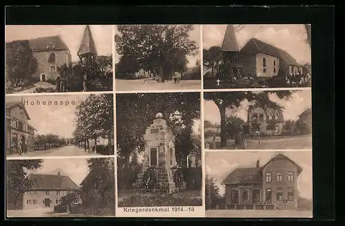 AK Hohenaspe, Kriegerdenkmal, Kirche, Strassenpartie, Gebäude