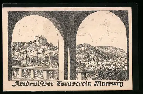 Künstler-AK Marburg, Akademischer Turnverein, Studentenwappen