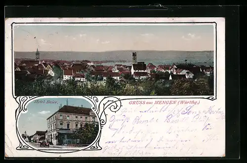 AK Mengen i. Württbg., Totalansicht, Hotel Baier