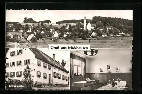 AK Mickhausen, Erholungsheim der Arbeiterwohlfahrt, Aussenansicht, Speisesaal und Ortsansicht