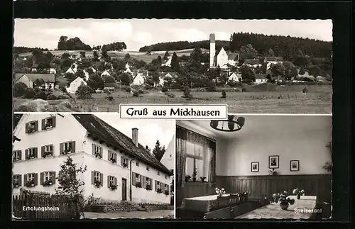 AK Mickhausen, Erholungsheim der Arbeiterwohlfahrt, Aussenansicht, Speisesaal und Ortsansicht