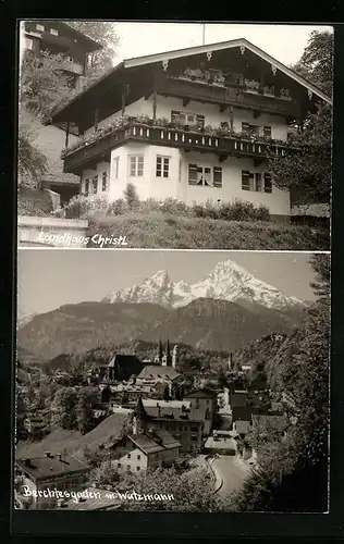 AK Berchtesgaden, Landhaus Christl und Blick auf Watzmann