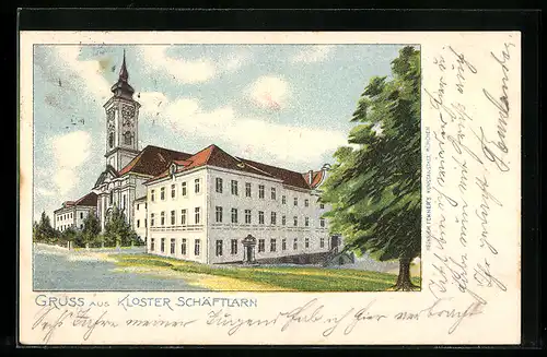 Künstler-AK Schäftlarn, Blick auf das Kloster
