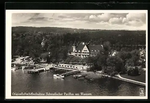 AK Berlin-Wannsee, Luftschiffaufnahme Schwedischer Pavillon
