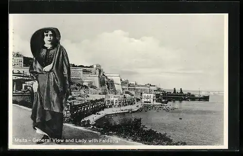 AK Malta, General View and Lady with Faldetta