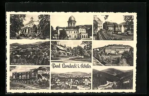 AK Bad Landeck i. Schles., Blick nach dem Hindenburgheim, Georgenbad, Kurhaus