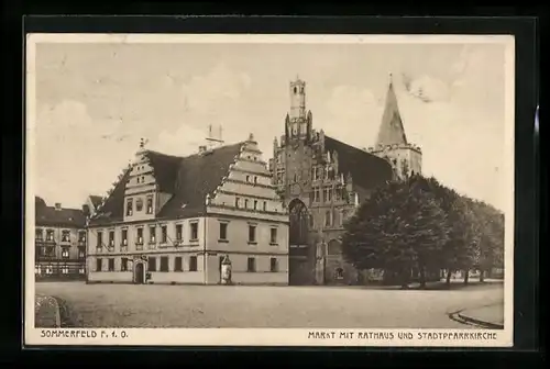 AK Sommerfeld, Markt mit Rathaus und Stadtpfarrkirche