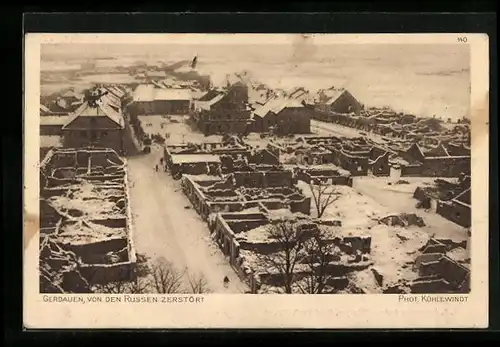 AK Gerdauen, Zerstörter Stadtteil im Winter