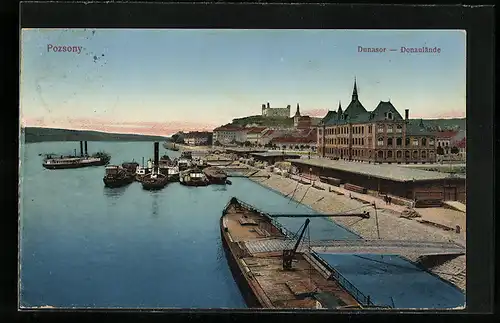 AK Pozsony, Donaulände aus der Vogelschau