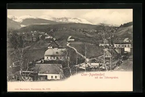 AK Ober-Agnetendorf, Ortsansicht mit den Schneegruben