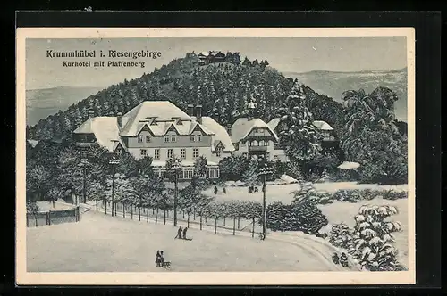 AK Krummhübel /Rsgb., Kurhotel mit Pfaffenberg und Rodelpartie