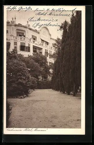 AK Crikvenica, Hotel Miramar mit Parkanlage